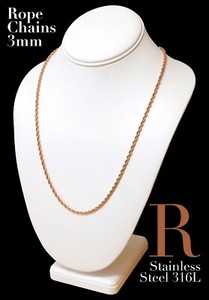 Authentic Rose Gold Plated 316L 2mm 3mm 4mm Rope Chain Necklace 14in-30in
