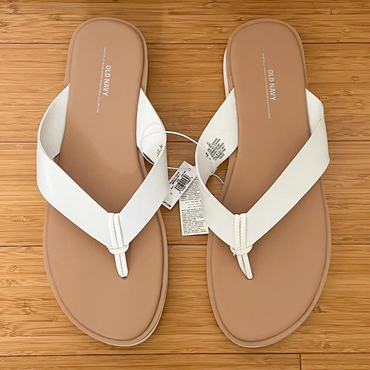 Old Navy White Faux Leather Calla Lily Thong Slip On Flip Flops