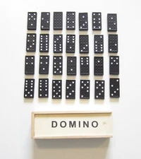 1 NEW DOMINO SET DOUBLE SIX DOMINOES  WITH WOOD BOX  28 PIECES PER SET