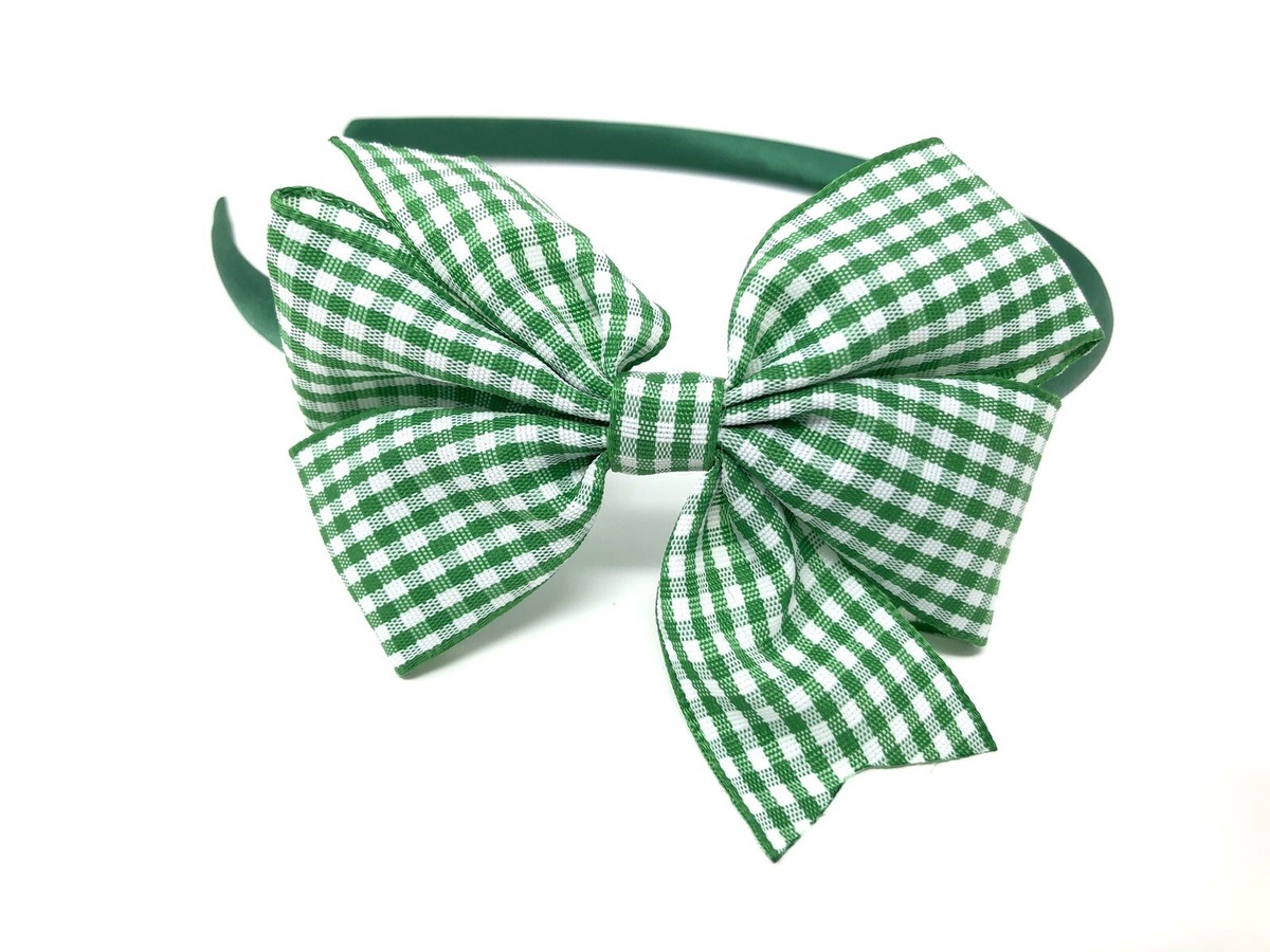 Green Gingham Bow Headband Green School Hairband UK