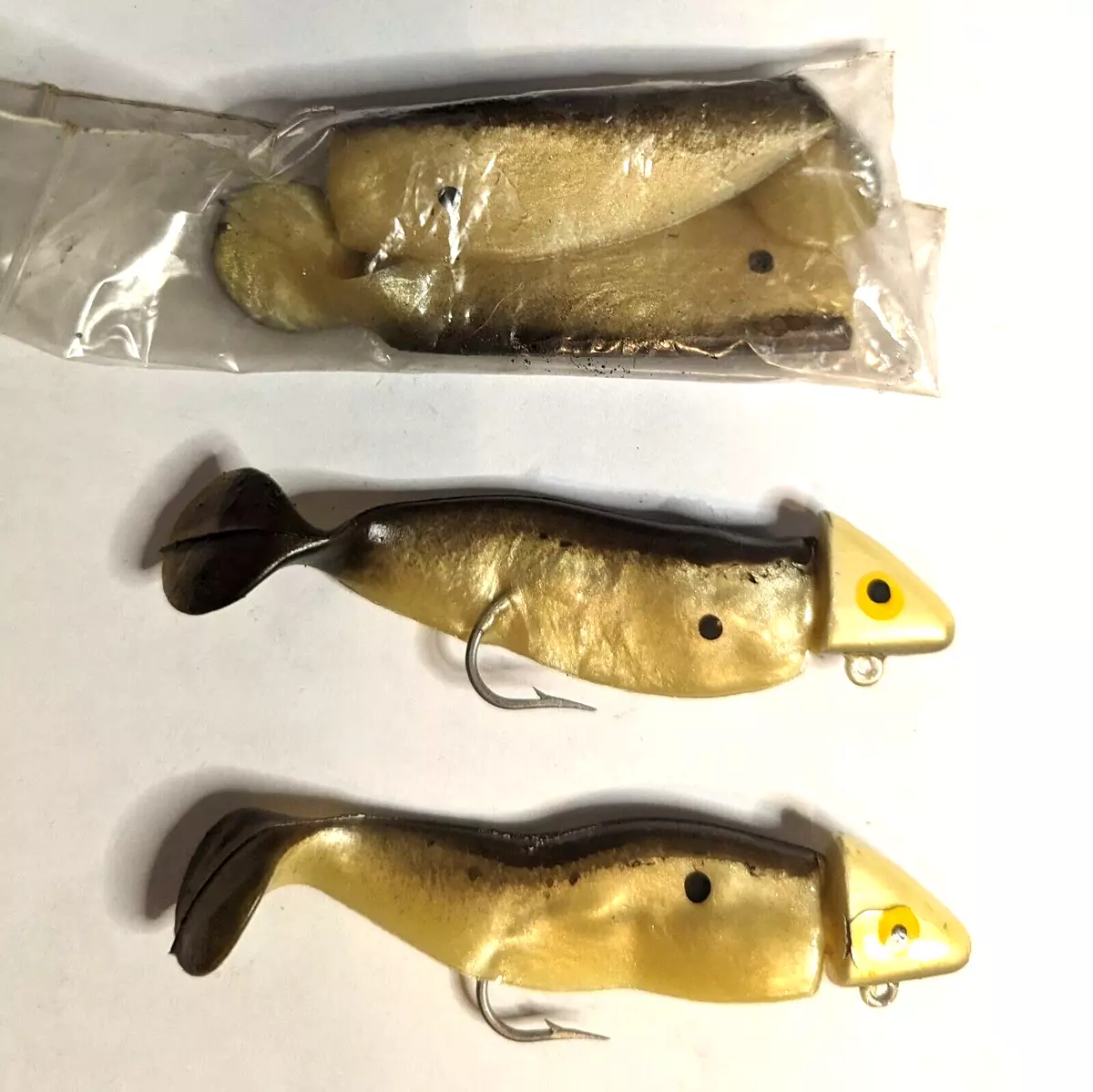 Vintage 1980s Fish Head Jigs With Rubber Bodies Fishing Lures Swimbait