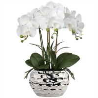 Orchidee Kunstblume Phalaenopsis Deko Wohnzimmer Tisch Keramiktopf 44Cm