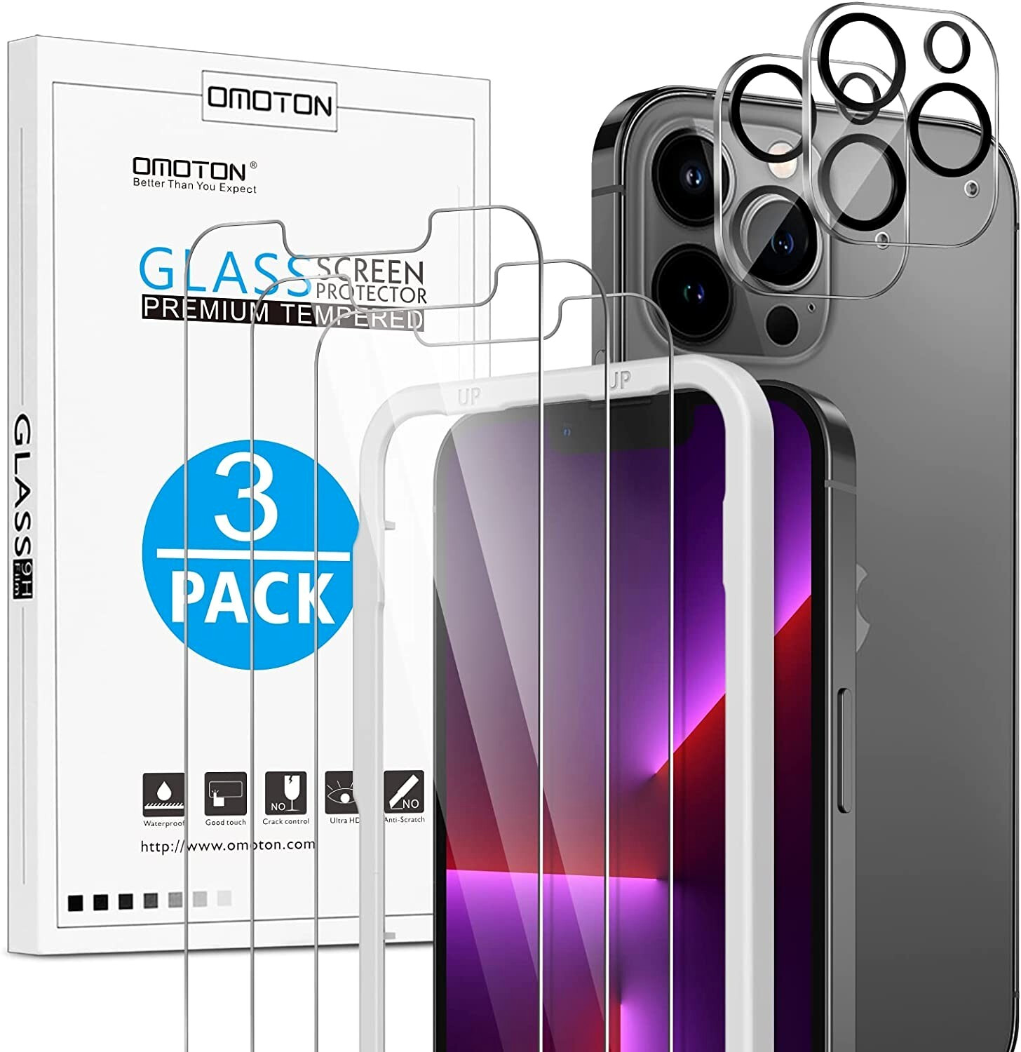 iPhone 13 Pro Max Screen Protector & Camera Lens Protector 3+2 Pack 9H Hardness