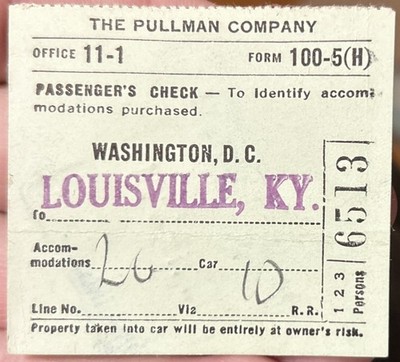 1934 Zugfahrkarte Washington D. C. nach Louisville, Ky Pullman Co Eisenbahn
