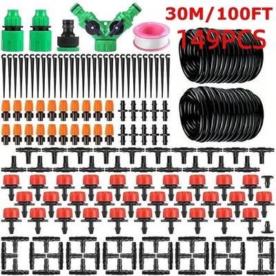 149PCS Drip Irrigation System Plant Timer Self Garden Watering Hose Spray Kit US