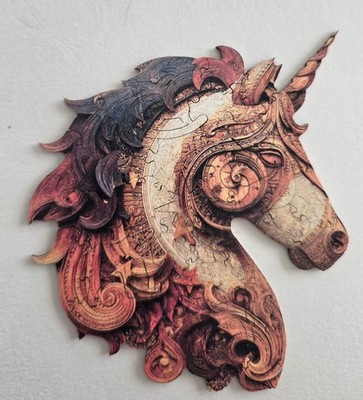 Wood Puzzle Unicorn Warrior Horse Trojan Horse 38 Piece 5x5.5'' Used 1x Complete