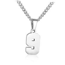 Number Necklace for Men Athletes Number Chain Stainless Steel Charm Silver 9