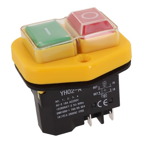 Reliable Pushbutton Switch for Industrial Machines AC220V 4 Pins Yellow Black - Picture 9 of 12