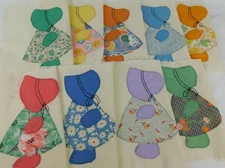 Vintage Fabric 9 Handmade SUNBONNET SUE 12" Quilt Blocks Unfinished