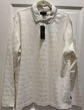 Ted Baker London Long Sleeve White Popcorn Stripe Polo Shirt Size L