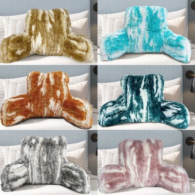 Cozy Jacquard Faux Fur Reading Pillow with Arms   Back Cushion for Bed & Couch