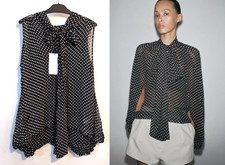 Zara Cape Blouse Top With Tie Detail Size S Black Polka Dot ZW Collection