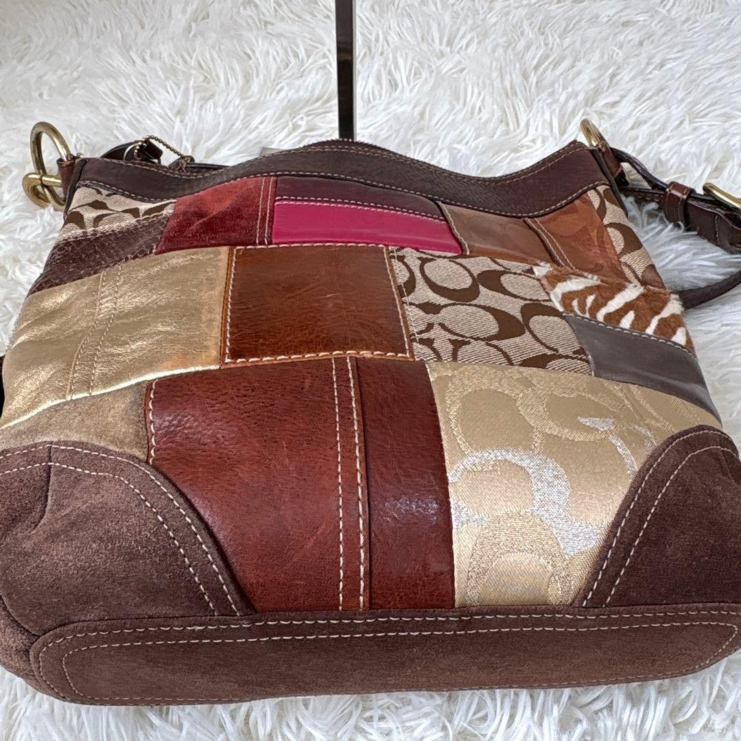 COACH Shoulder Bag Purse Patchwork Signature Multicolor Authentic