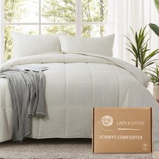 100 Linen Comforter Set King Pre-Washed Linen Front and Cotton Back Comforter