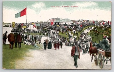 Surrey England Epsom Downs The Hill Vintage Postcard Crowd Scene
