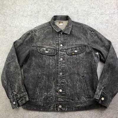 Vintage Lee Riders Jacket Mens Medium Black Denim Button Acid Wash