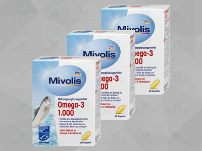 Mivolis Omega 3 1000 Kapseln 3x60 St Omega-3 Fischöl EPA DHA Vitamin E