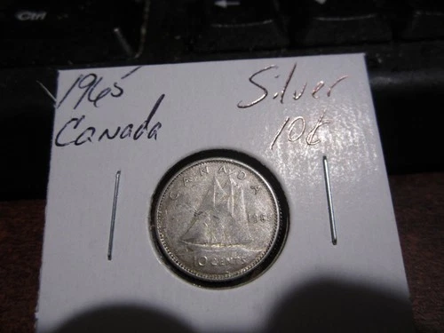 Canada 1965 -  10 Cent Dime Canadian Coin - 80% Silver - ASW 0.06 Oz