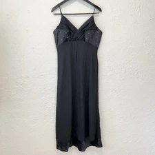 Vintage Dress 90s Y2K Black Chiffon Satin Rhinestones Whimsigoth Goth Prom XL