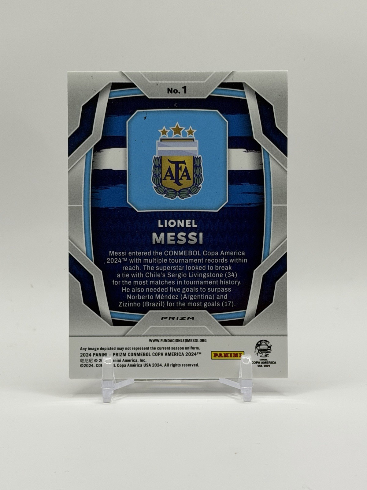 2024 Panini Prizm CONMEBOL Copa America - Lionel Messi #1 Silver Prizm view 2