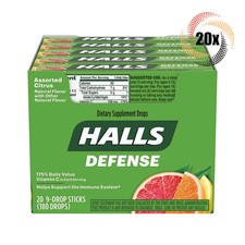 Full Box 20x Packs HALLS Defense Assorted Citrus Cough Drops | 9 Drops Per Pack