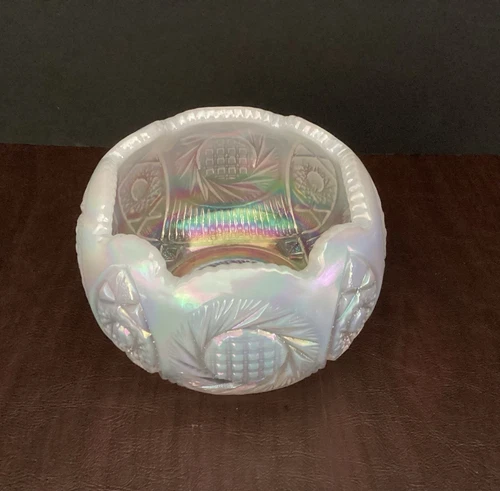 Fenton White Carnival Glass Iridescent Candle Bowl