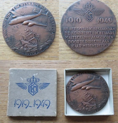 Seltene Medaille 1919 - 1949 KLM Royal Dutch Airlines Fluggesellschaft Flugzeug - Bild 1 von 4