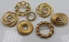 Vintage 7 Pc Jewelry lot gold tone pin brooch Monet crown Trifari Napier circle