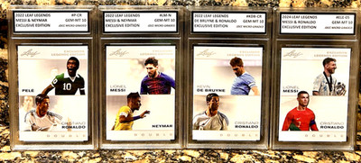 Lot Of 4 RONALDO/MESSI/PELE/NEYMAR/De Bruyne 2022 LEAF LEGENDS Graded GEM-MT 10