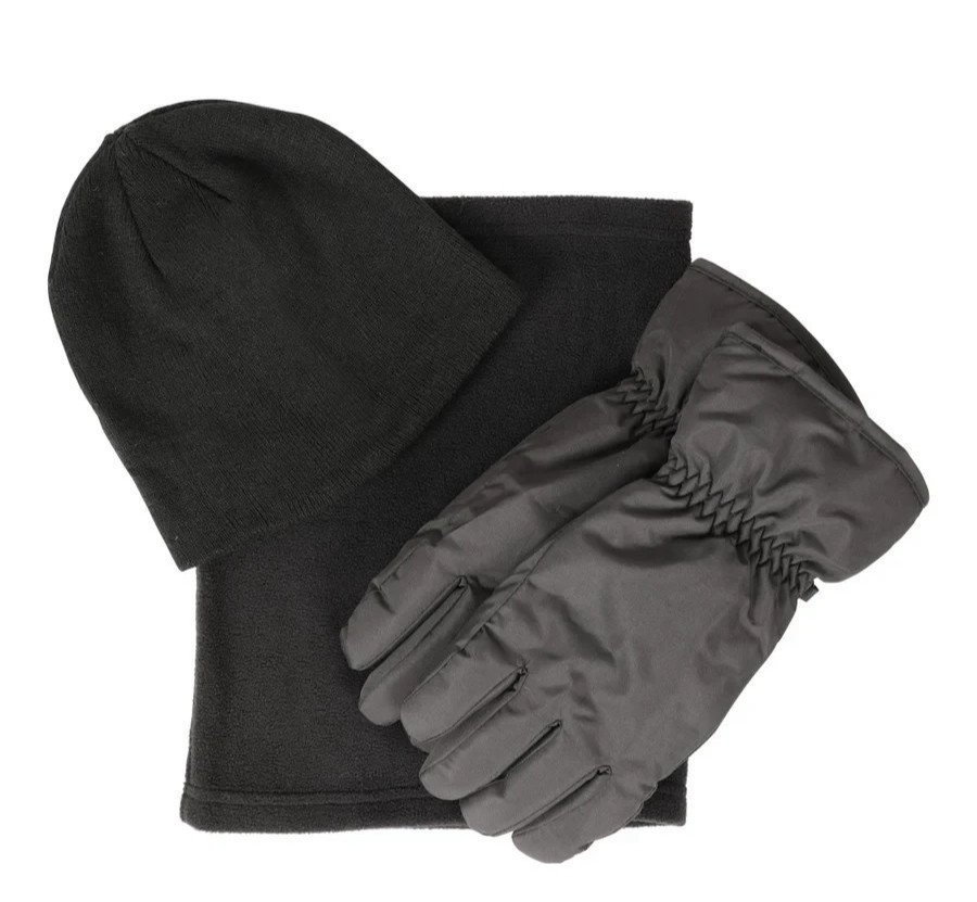 Mountain Warehouse Men's Snow Accessories Set Neck Gaiter Gloves Beanie Black M