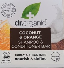 Image of Dr Organic Coconut & Orange Shampoo & Conditioner Bar, Nourishing, Curly & Thic