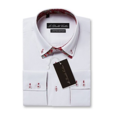 HERREN ROSA OXFORD HEMD ELEGANT LÄSSIG FORMELL DOPPELTER KONSTRASTKRAGEN LANGARM