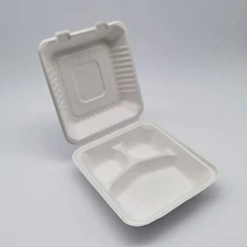 3-Compartment Hinged White Take Out Containers - 9" - 200 Count