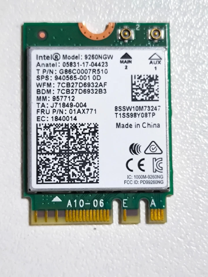 Intel Wireless-AC 9260NGW – Wi-Fi 5 + Bluetooth 5.0 (M.2 2230 Key E)