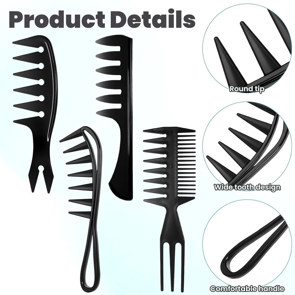 Juego De 4 Peines Para El Cabello, Peines De Cola De Doble Cara Con Púa Afro, P Foto 3 de 4