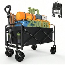 Collapsible Foldable Wagon Cart With -Terrain Wheels, Heavy Duty Utility  Black