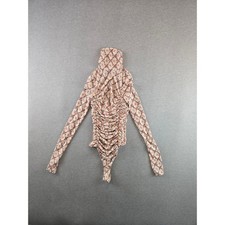 Free People Bodysuit Women XS Cream Floral Ruched Mesh Turtleneck Long Sleeve