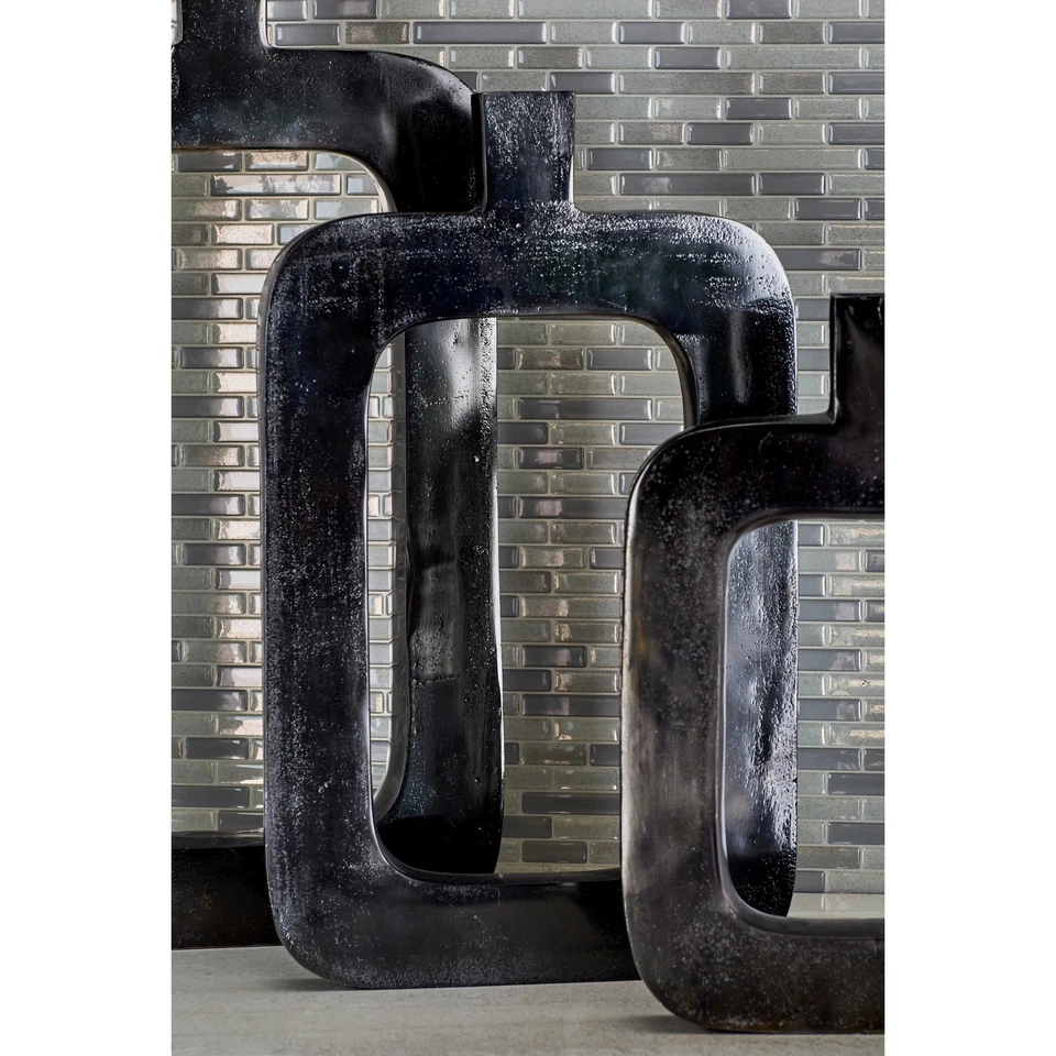 Black Aluminum Contemporary Vase 18 x 11 x 2 Black 11 x 2 x 18 - Image 2 of 4