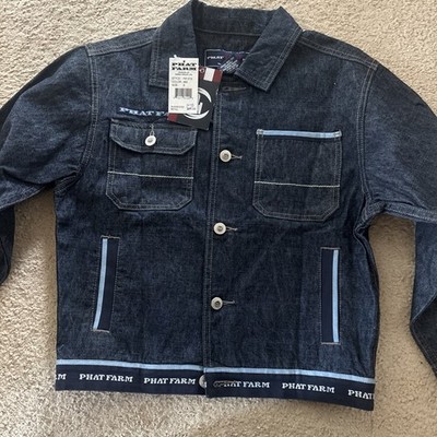 Vintage Phat Farm Jacket Men Small Blue Denim Dark Wash 90s Y2K Baggy Streetwear