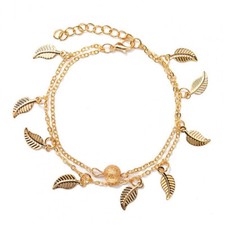 Fußkettchen - Doppelkette - Gold - Motiv: Blätter - Modeschmuck - ca. 17 + 5 cm