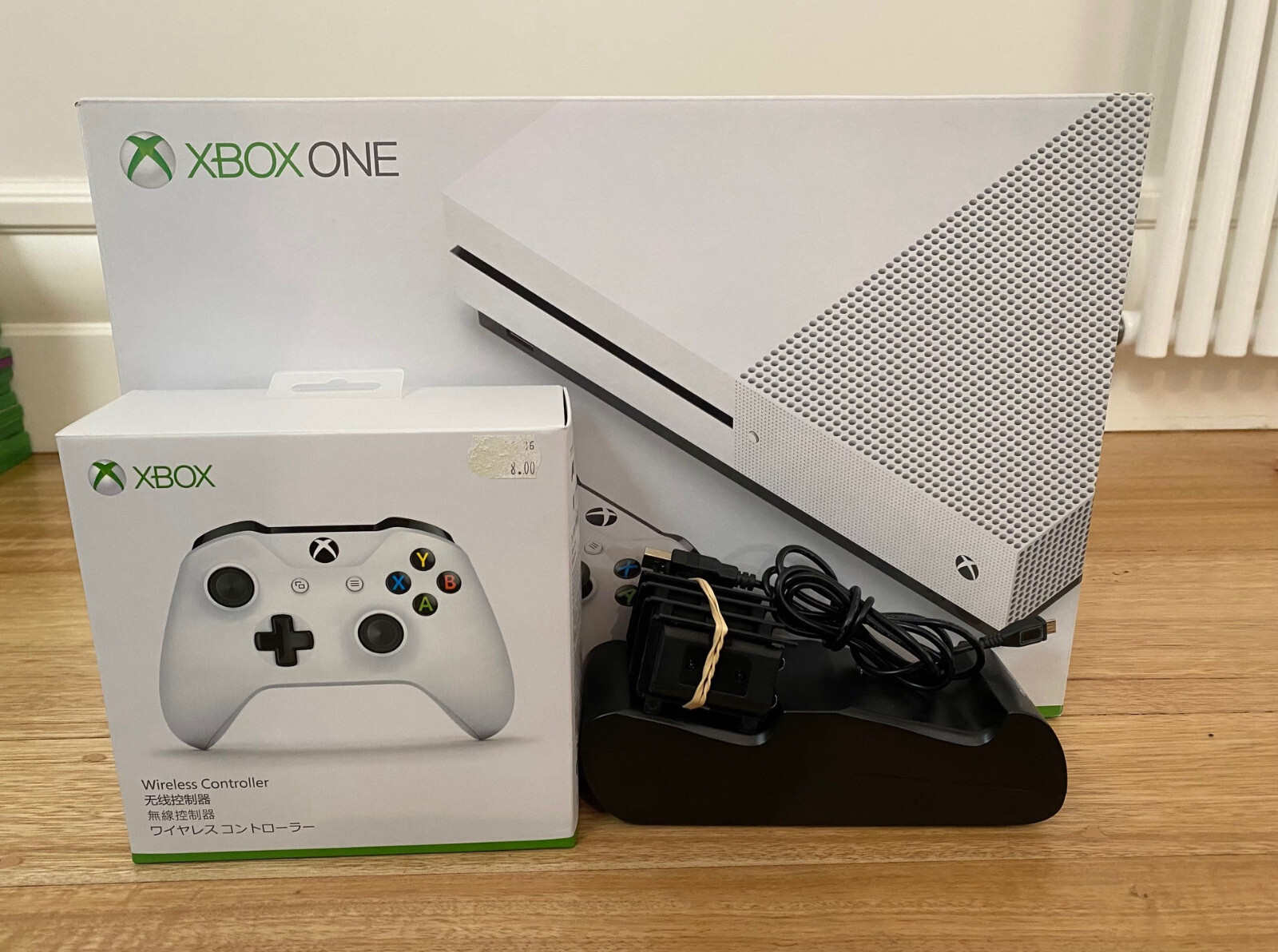 Microsoft Xbox One S 1TB White Console in Box, 2 Controllers, Cradle