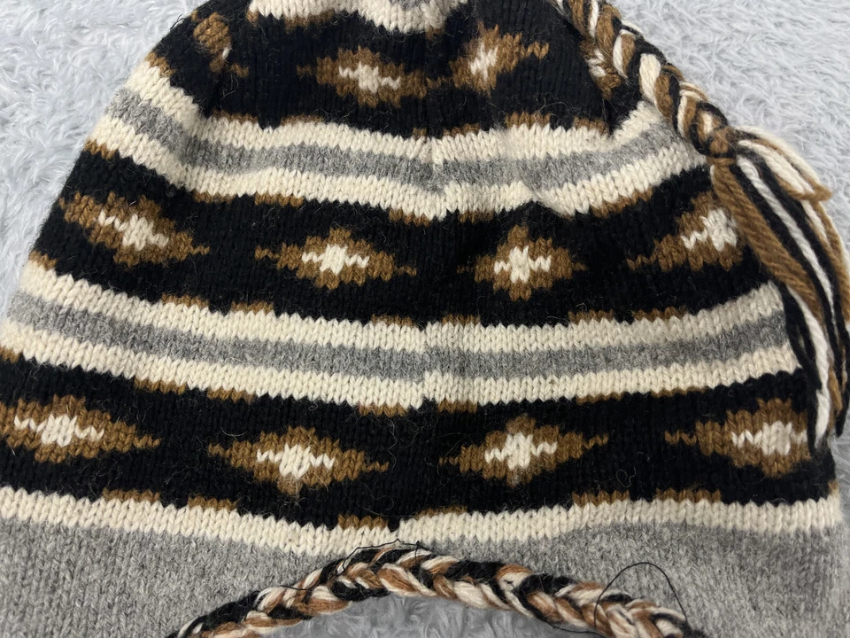 Wigwam Gorro Toque Adulto Talla Única Gris Marrón Lana Acrílico Tejido Oreja Solapa Borla Foto 3 de 4