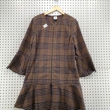Cabi Flounce Classic Tartan Plaid Houndstooth Brown Zip Jacket 3902 Small