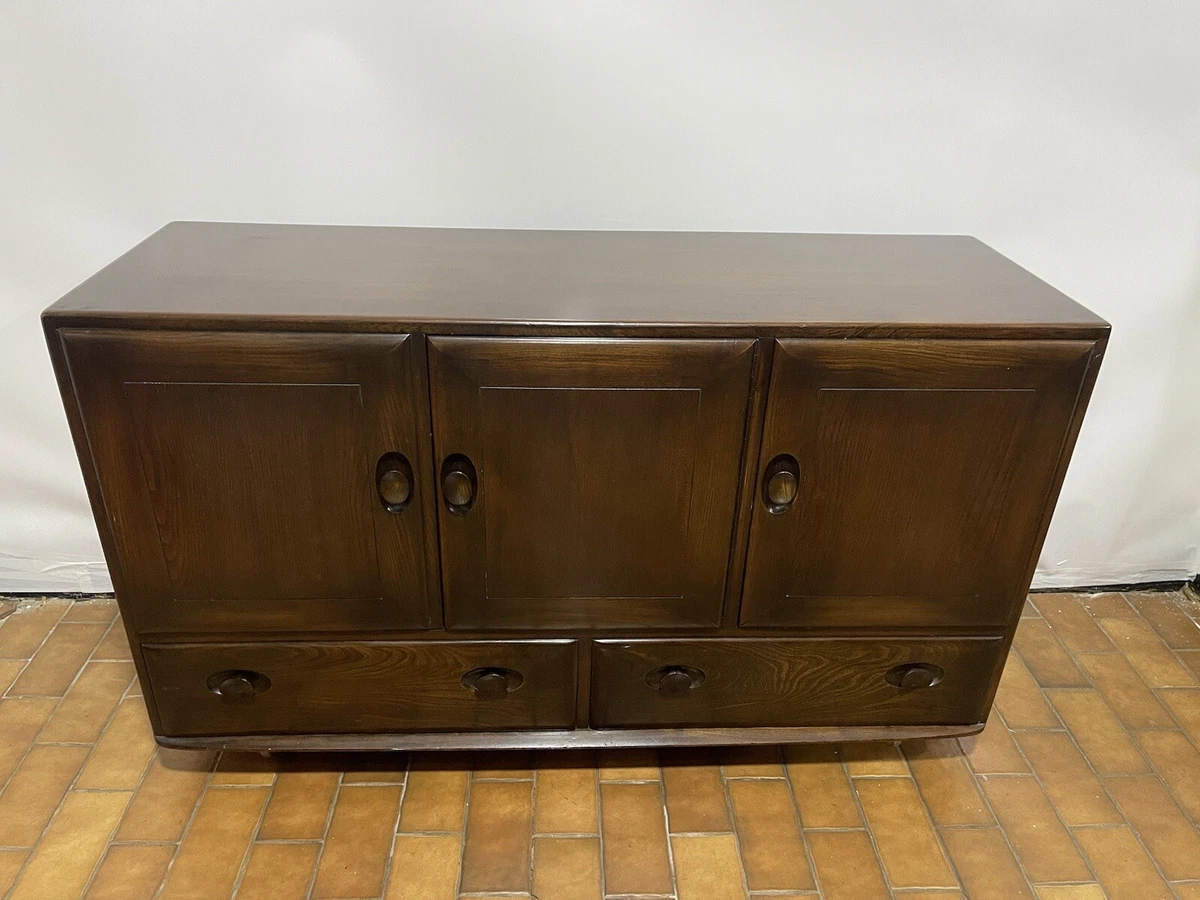 ERCOL ELM MID CENTURY DARK SIDEBOARD VINTAGE RETRO KITCHEN DRESSER