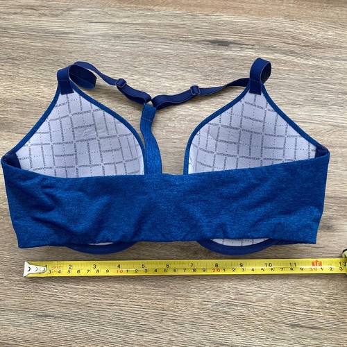 Victorias Secret Womens Bra 34D Racerback Semi Demi Blue Front Hook Padded - Picture 9 of 10