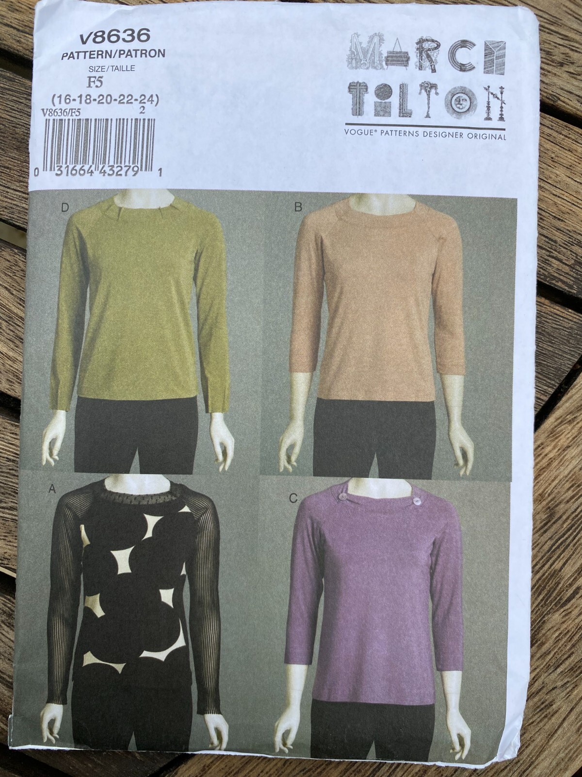 Vogue Sewing Pattern V8636 Marcy Tilton Misses' Tops 16-24 Easy to Make Uncut