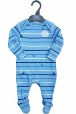 Baby Boys Mothercare Blue Striped Cotton Non Slip Footie Sleepsuit BabyGrow 0-18
