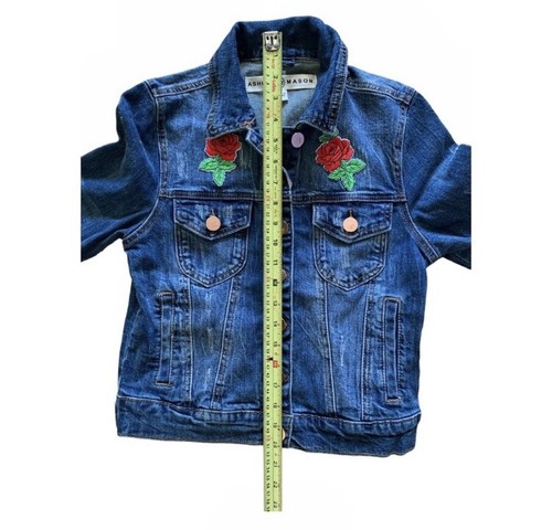 Ashley Mason girls Embroidered patch Rose Jean Jacket small - Picture 6 of 8