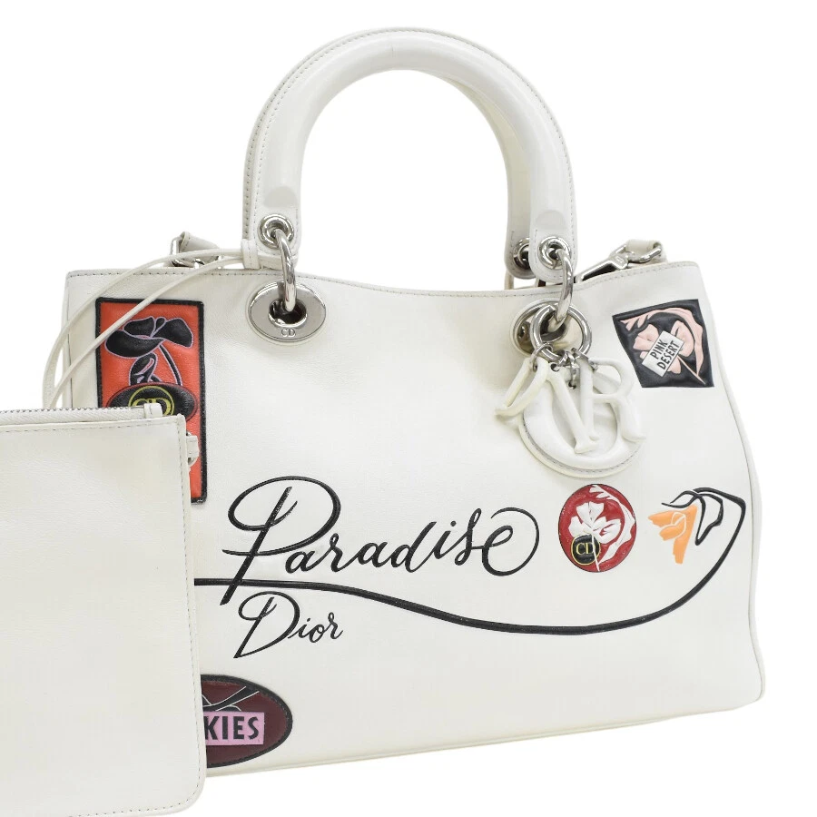 Auth Dior Paradise Diorissimo sac fourre tout bandoulière fourre tout cuir blanc T00J