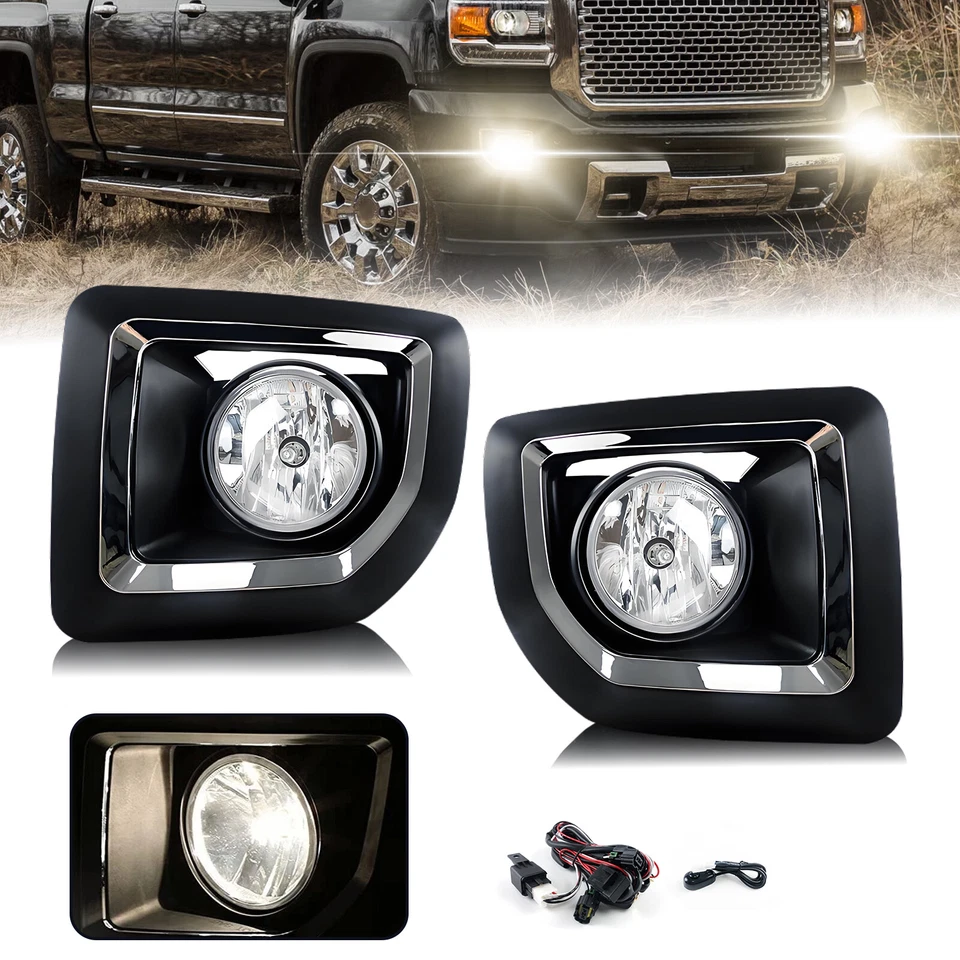 Luces antiniebla lámpara de parachoques con cableado de bisel para GMC Sierra 2500HD 3500HD 2015-2019 Foto 2 de 4